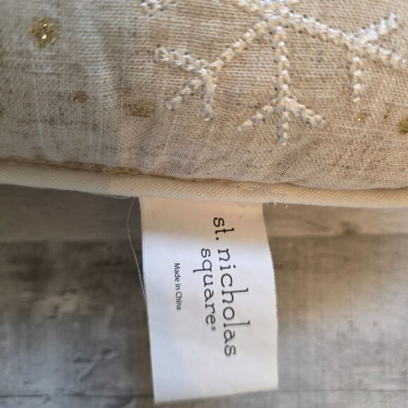 St. Nicholas Square Believe Decorative Pillow Beige Snowflakes Gold Dots 12"x8" - Picture 4 of 7